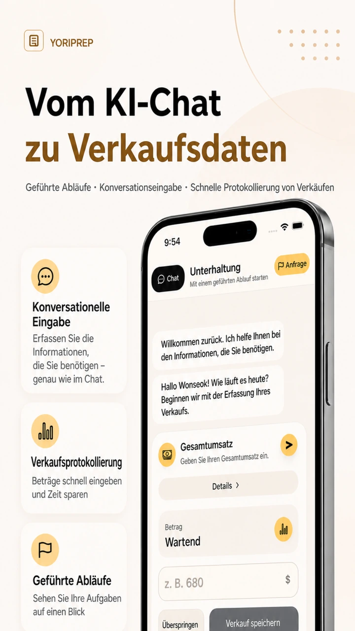 Deutsche YoriPrep-Chatvorschau mit bearbeitbarem Betrag und Speichertaste