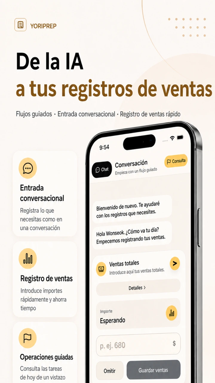 Vista previa en español del chat de YoriPrep con importe editable y botón Guardar