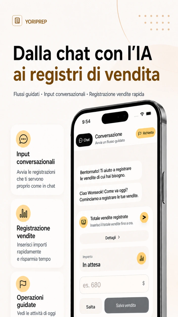 Anteprima italiana della chat YoriPrep con importo editabile e pulsante Salva