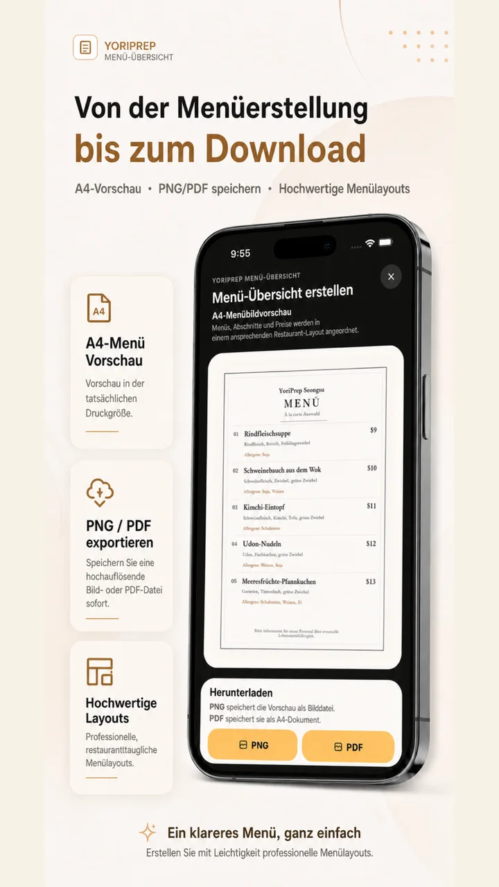 Erstellung einer Menütafel und Speichern als PNG oder PDF in YoriPrep
