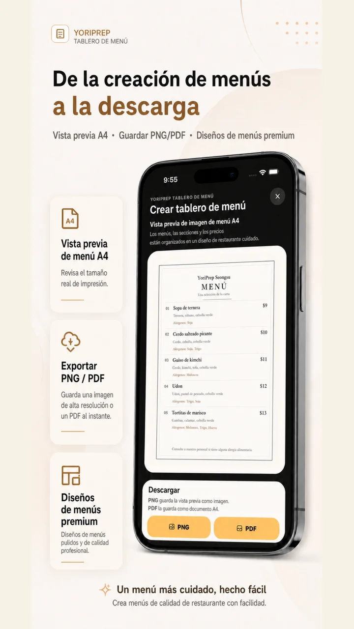 Creación de un menú y guardado en PNG o PDF en YoriPrep