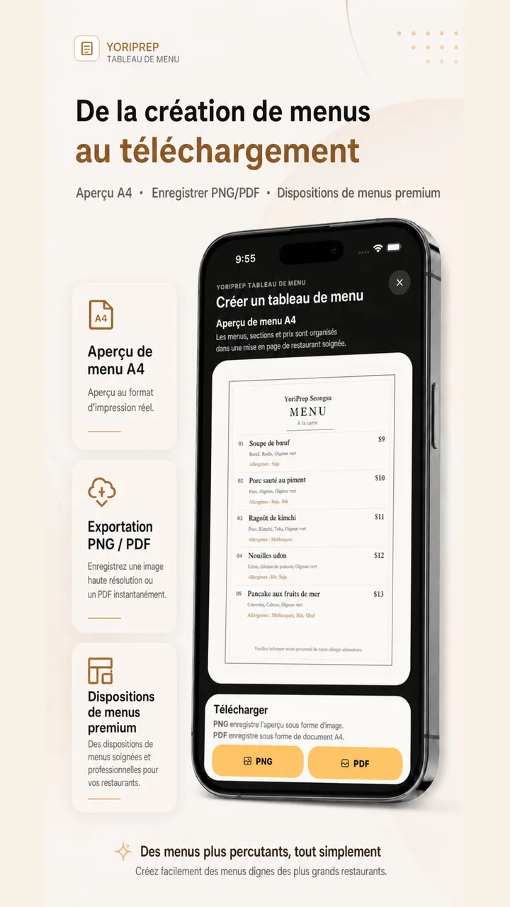 Création d’un tableau de menu et enregistrement en PNG ou PDF dans YoriPrep